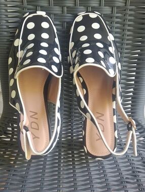 YDN Black with White Polka Dot Slingback Mules